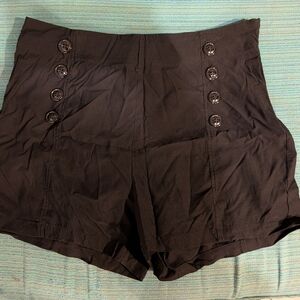 Elegant High-Waist Black Button Shorts